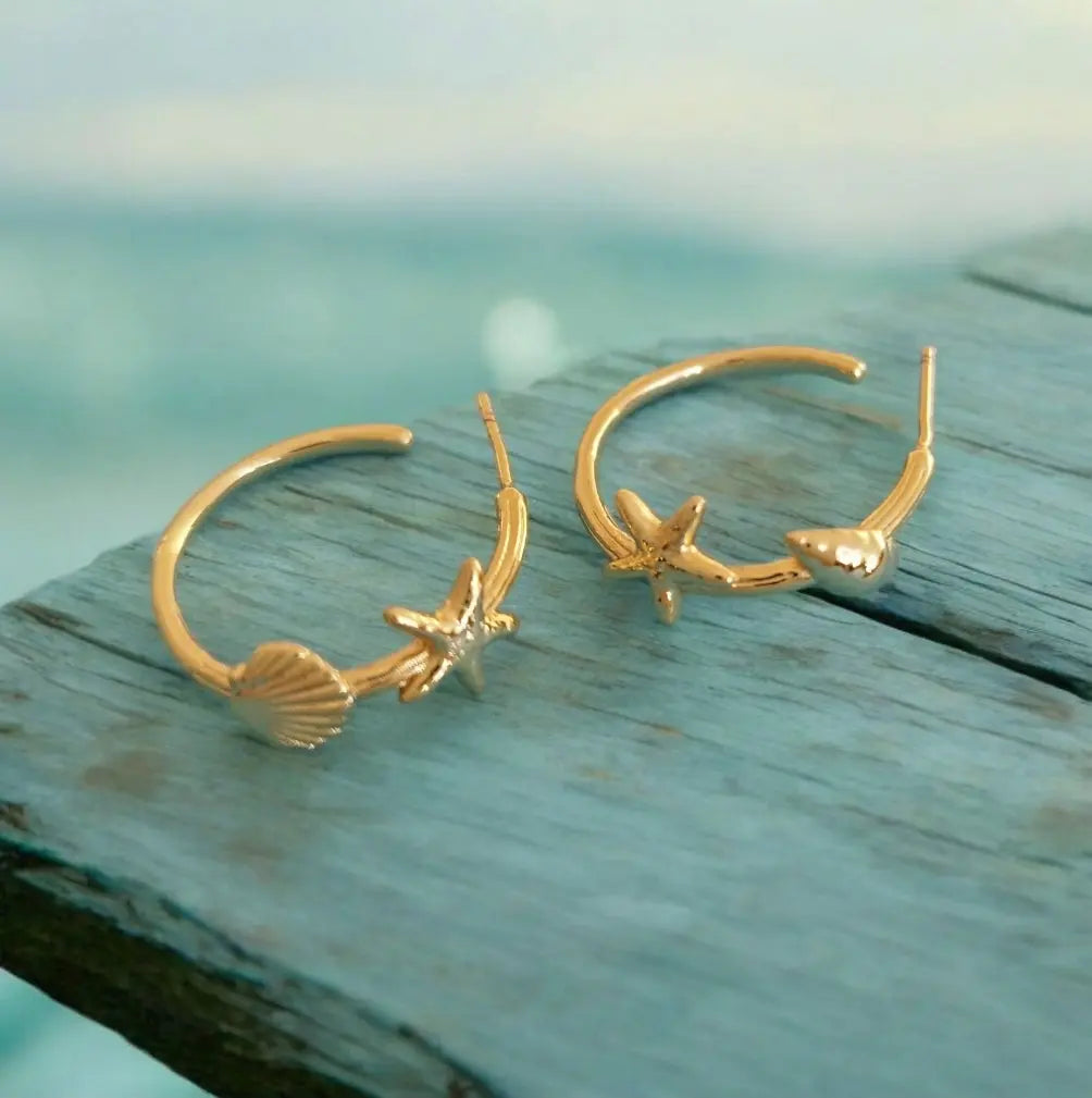 øreringe_18K_carat_goldplatet_creol_925_sølv_nål_hav_tema-qute_unik_smuk_feminin_Dansk_Design