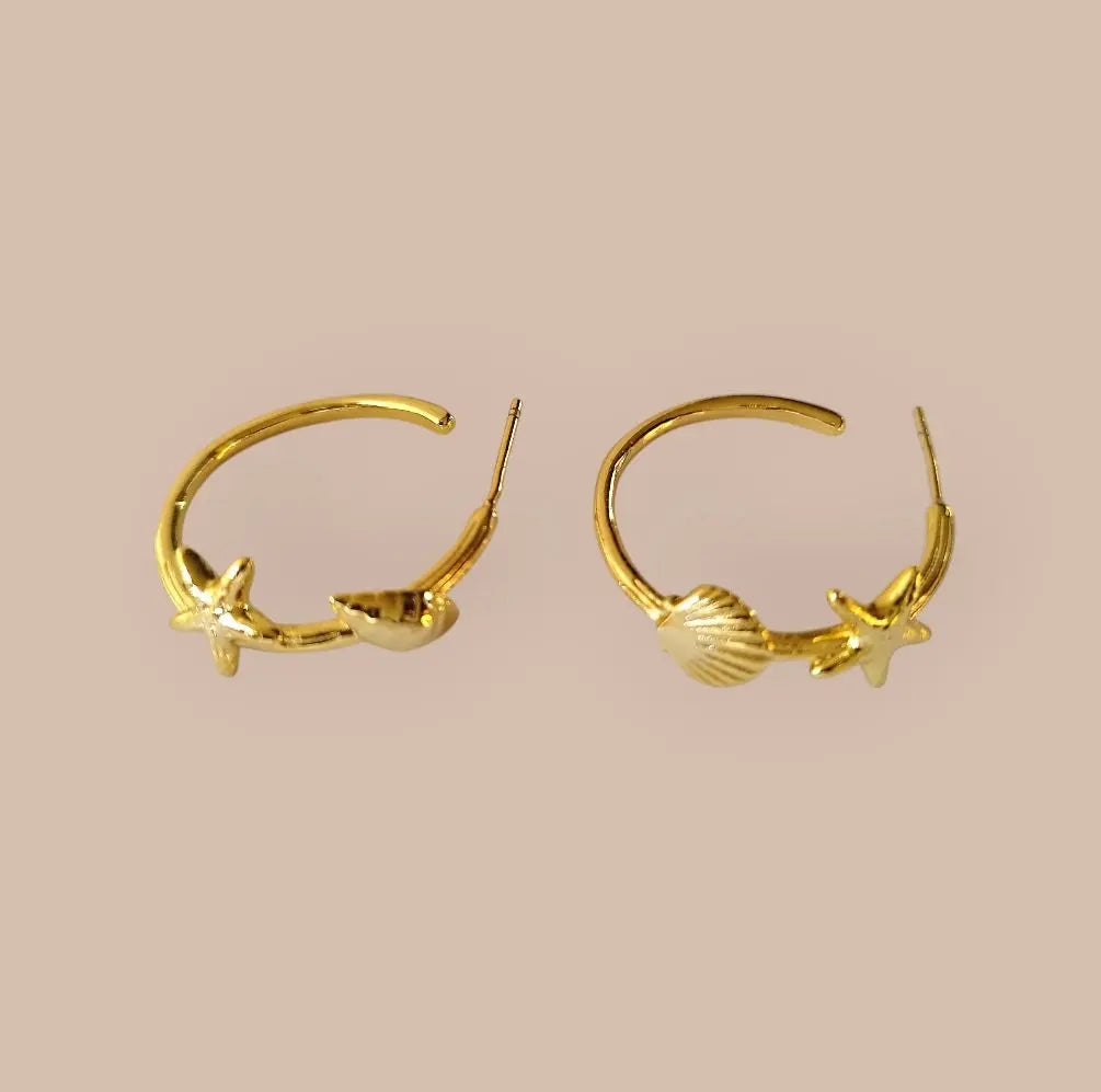 øreringe_18K_carat_goldplatet_creol_925_sølv_nål_ocean_theme-qute_unik_smuk_feminin_Danish_Design