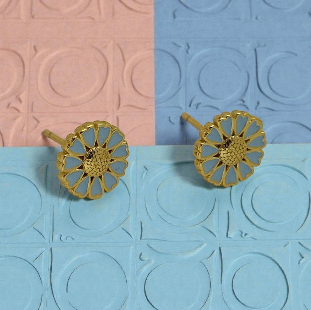 Blomster øreringe med hjerter, cool blå