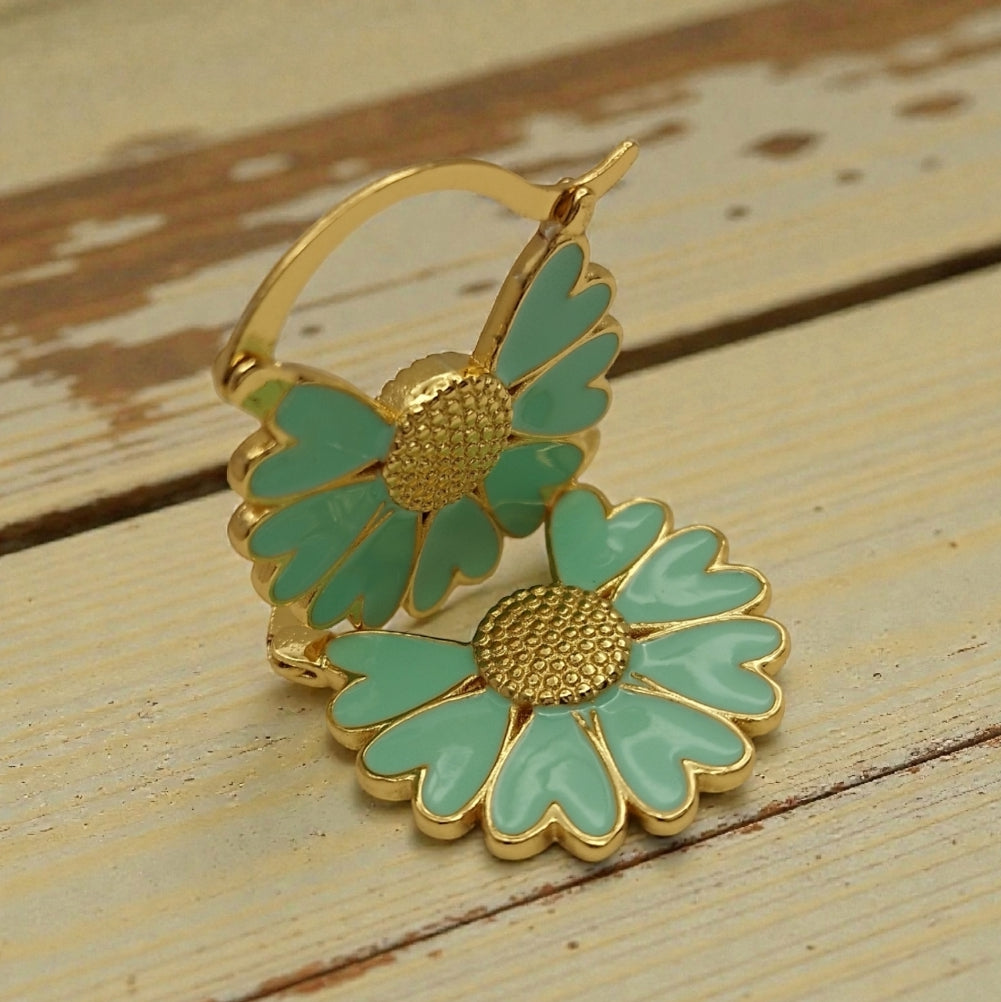 Blomster øreringe med søde hjerter 💚 Pastel & 18K guld glød