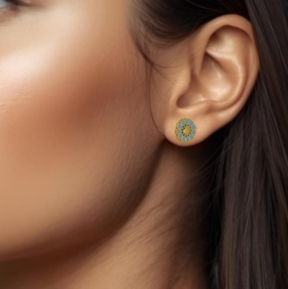 Blomster øreringe med hjerter, cool blå