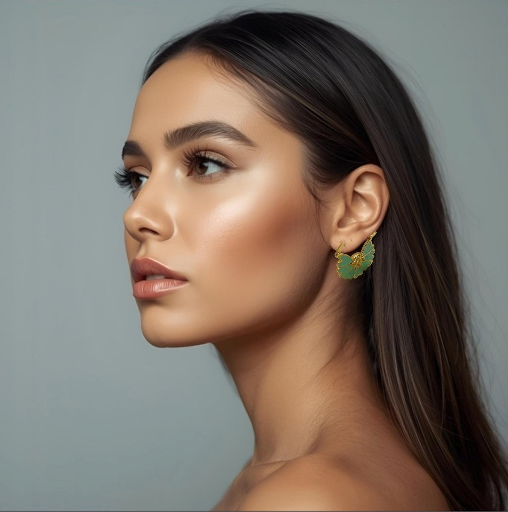 Blomster øreringe med søde hjerter 💚 Pastel & 18K guld glød