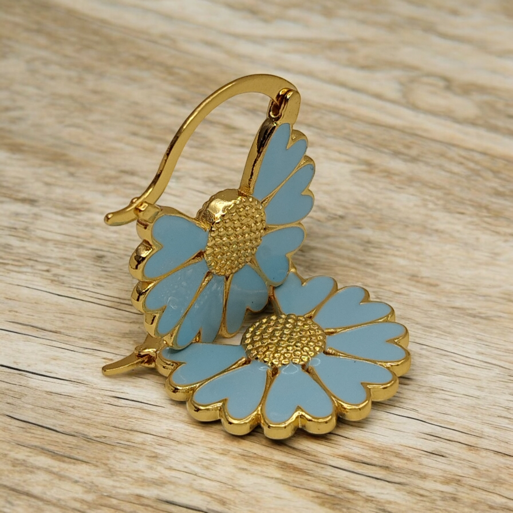 Pastel blå blomster øreringe med hjerter 💙 18K forgyldt og super søde