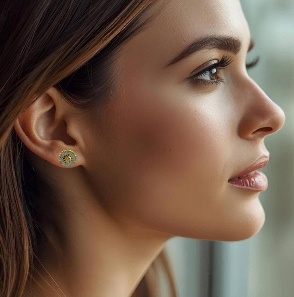 Pastel grønne blomster øreringe med emalje og hjerter, stilfuld og de sødeste! 💚